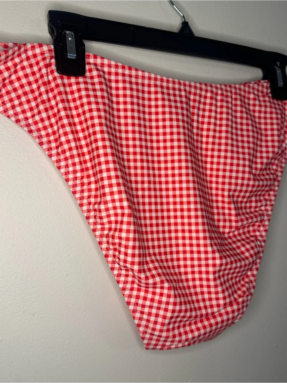 No Boundaries Womens XL Cheeky High Leg Bikini Bottom Red Gingham Stretch NEW
